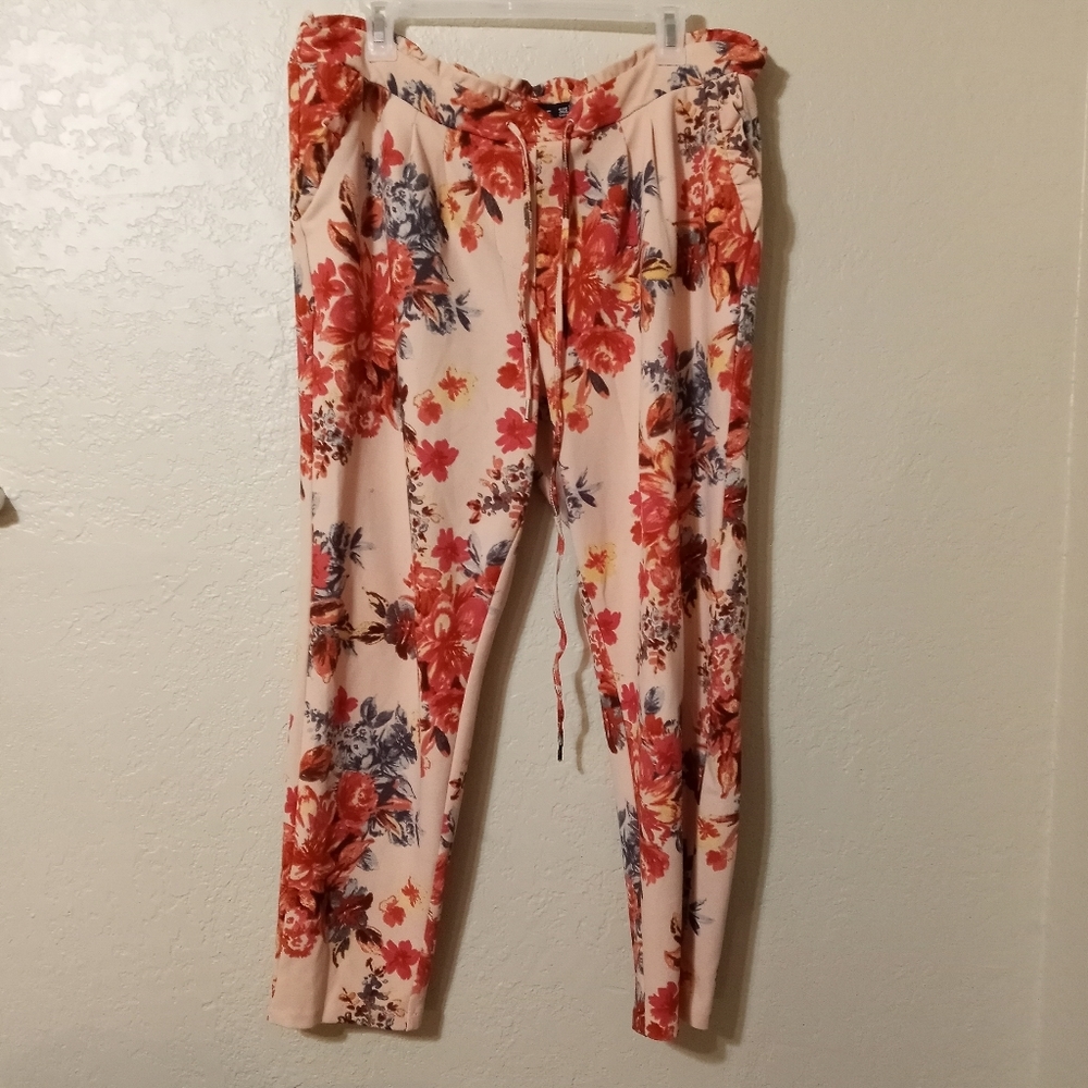 ONE 5 ONE Paper Bag Waist Floral Pants Stretchy XL